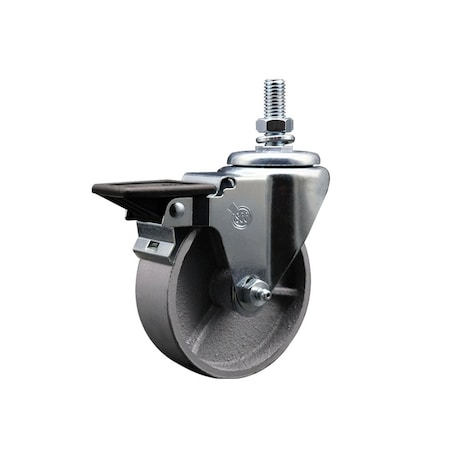 Service Caster 4 Inch Semi Steel 10 MM Threaded Stem Caster with Brake SCC-TS20S414-SSS-PLB-M1015